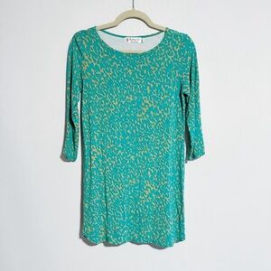Fighting Eel - Tan and Green Long Sleeve Spot Printed Dress